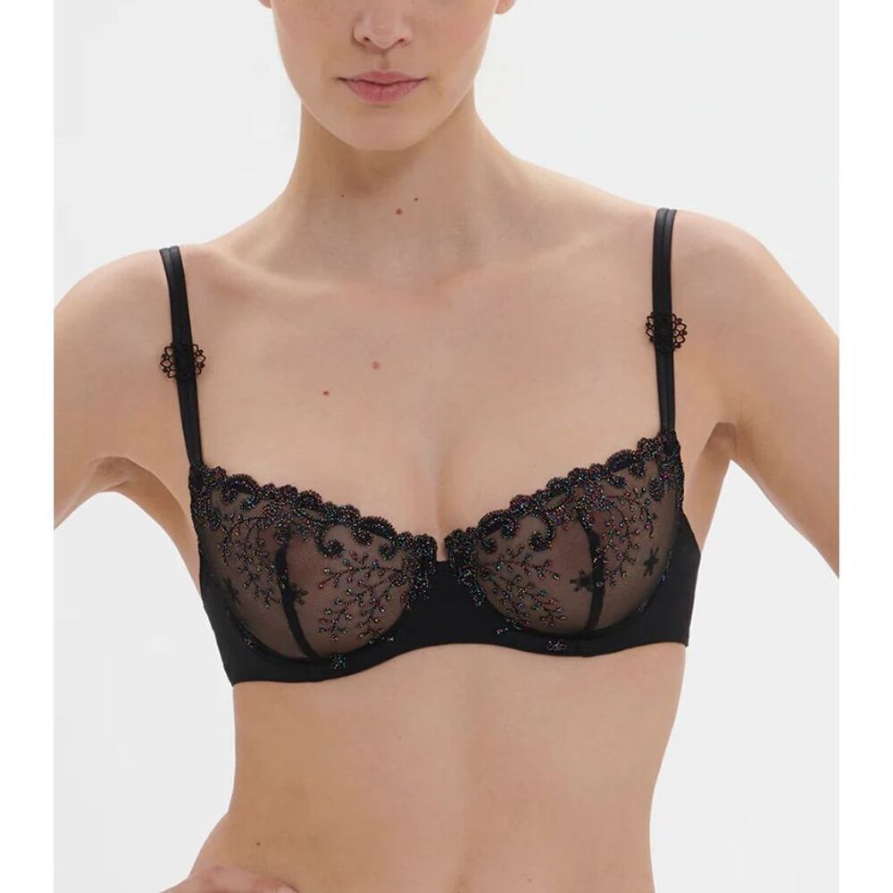 Simone Perele NWT Delice Demi Cup Unlined Underwire Bra Gem Black 34E